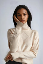 Turtleneck Sweater with Diamond Motif – Casual Wear, Office Style