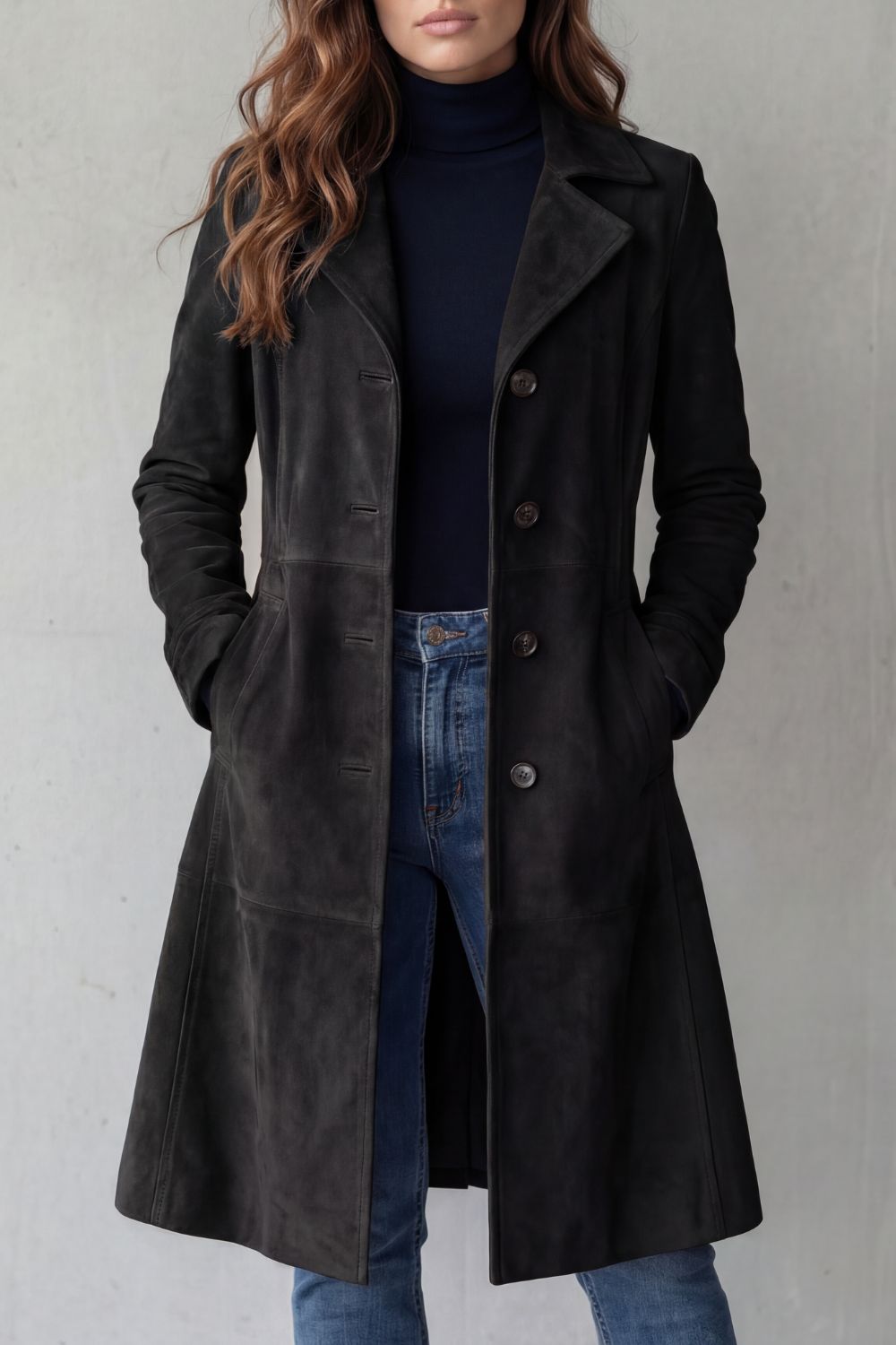 Women's Longline Coat with Vintage Suede Finish – Casual, Office