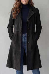 Women's Longline Vintage Suede-Finish Coat – Black