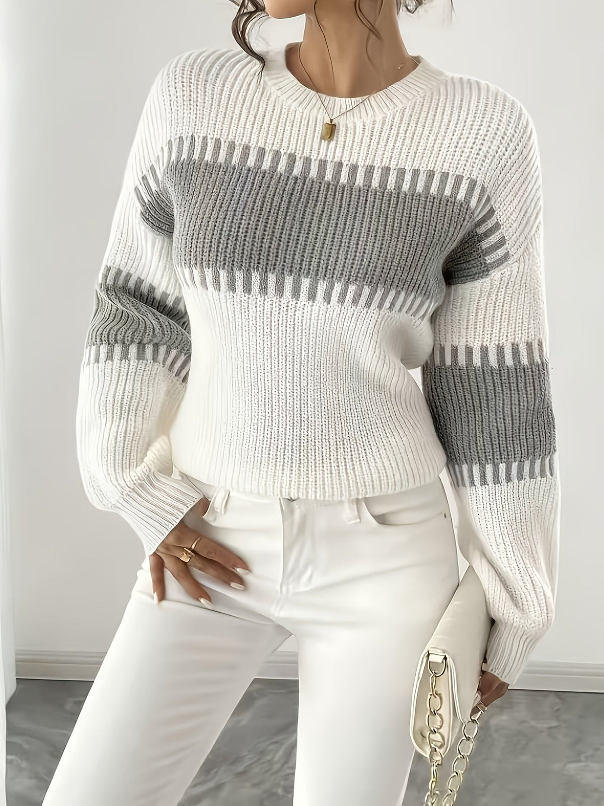 Colour-Block Striped Sweater – Casual Wear, Everyday Style