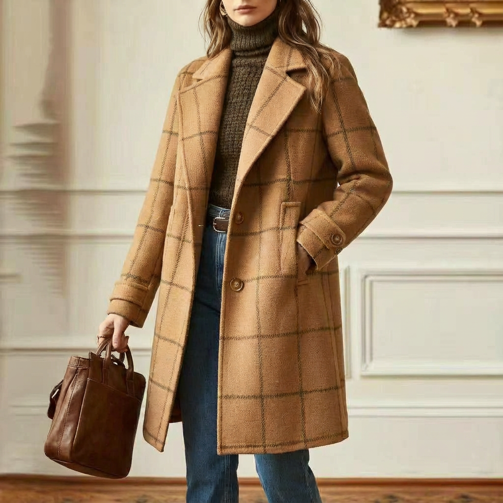 Wool Check Coat – Casual Wear, Office Style