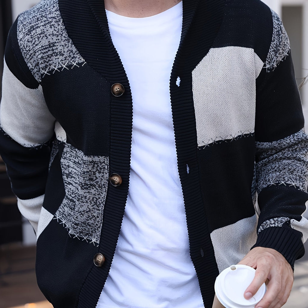 Color-Blocked Button-Up Cardigan – Casual Wear, Layering