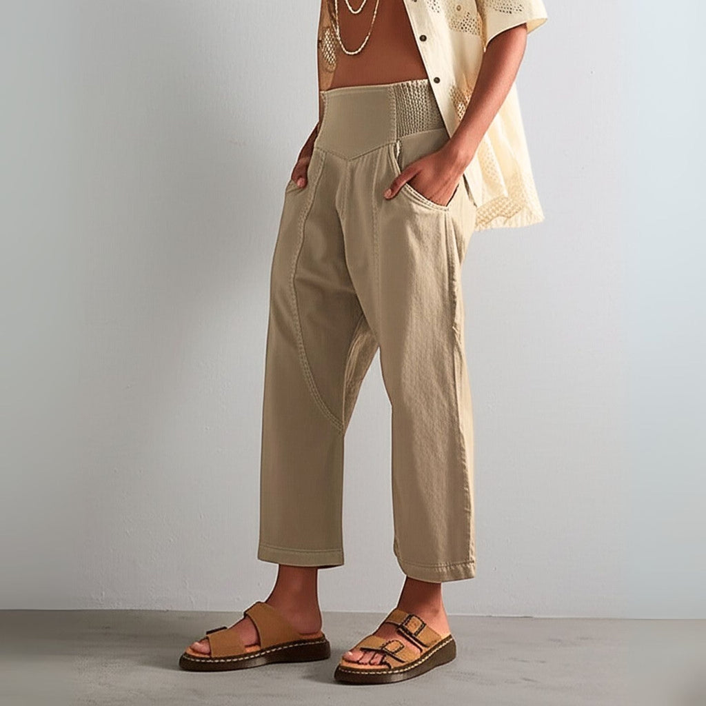 Wide Leg Pants for Women - Comfortable Cotton Blend - Casual Weekend Wear