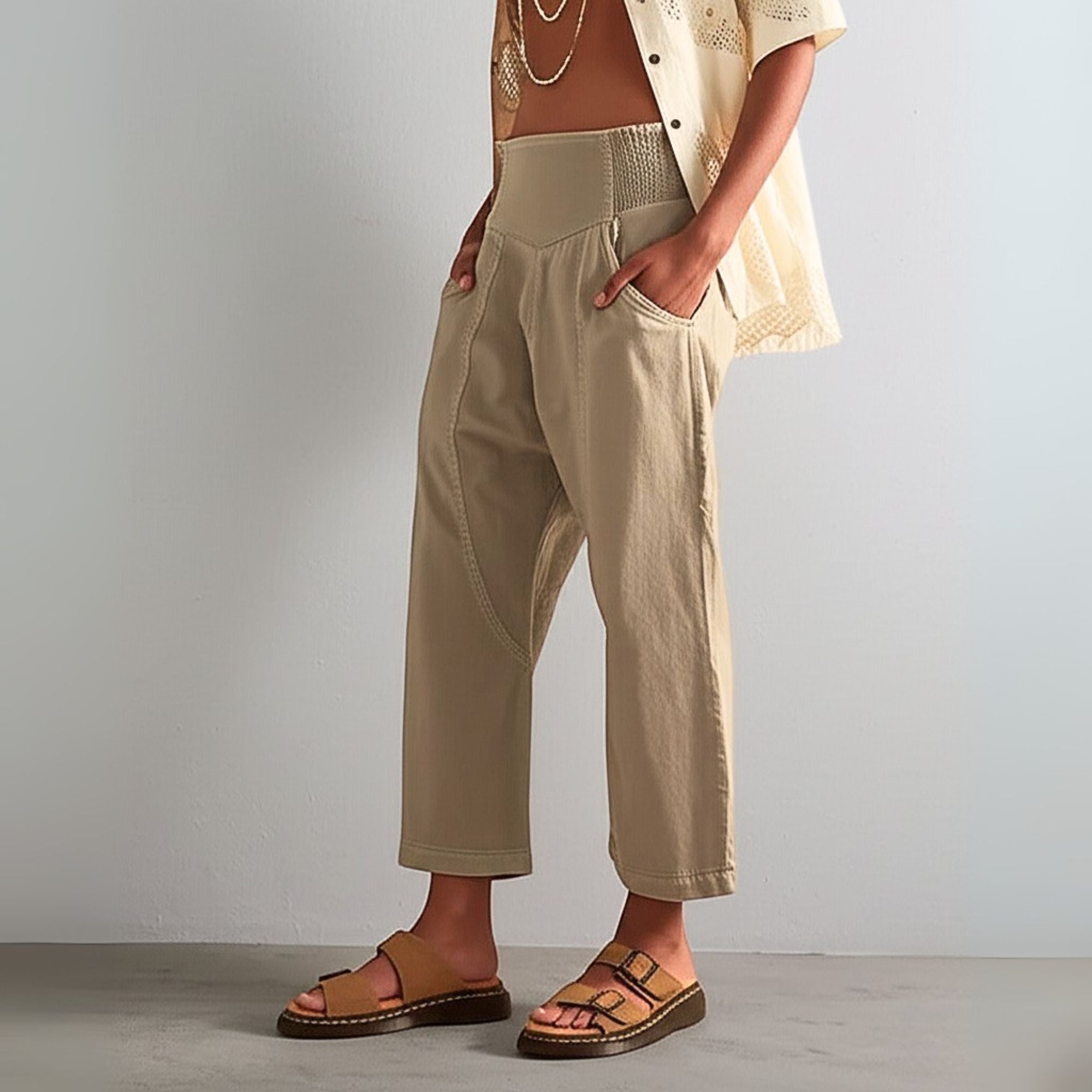Wide Leg Pants for Women - Comfortable Cotton Blend - Casual Weekend Wear