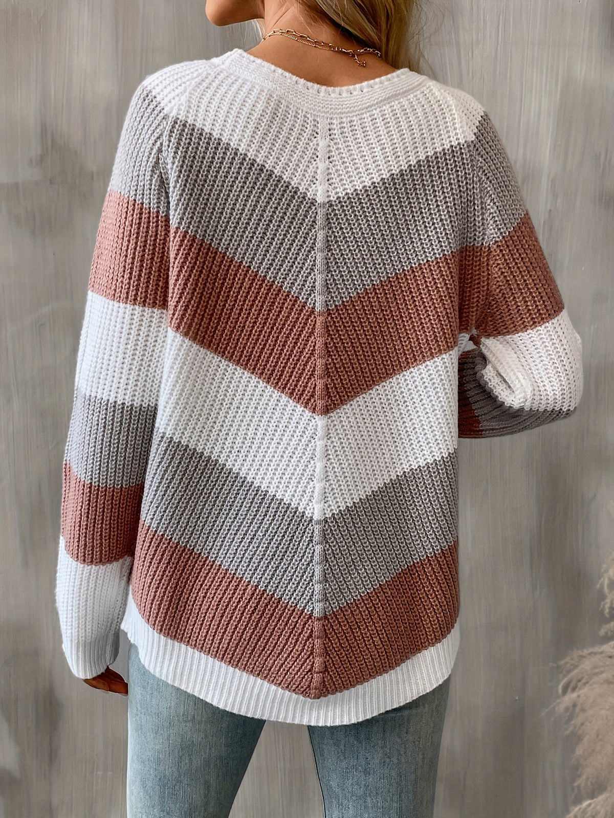 Colorblock Chevron Knit Sweater – Casual Wear, Everyday Style