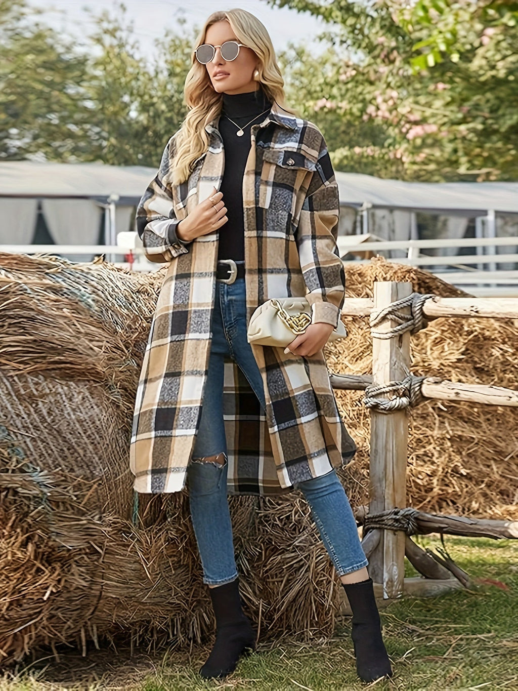 Longline Plaid Coat – Casual Wear, Stylish Layering