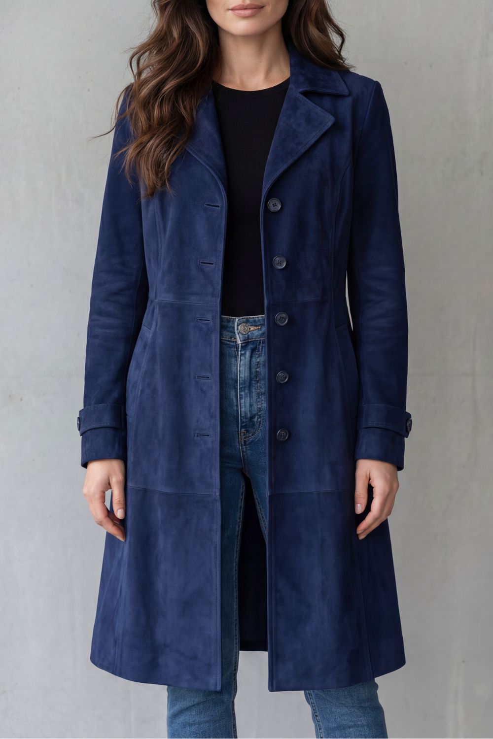 Women's Longline Coat with Vintage Suede Finish – Casual, Office