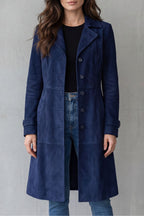 Women's Longline Coat with Vintage Suede Finish – Casual, Office