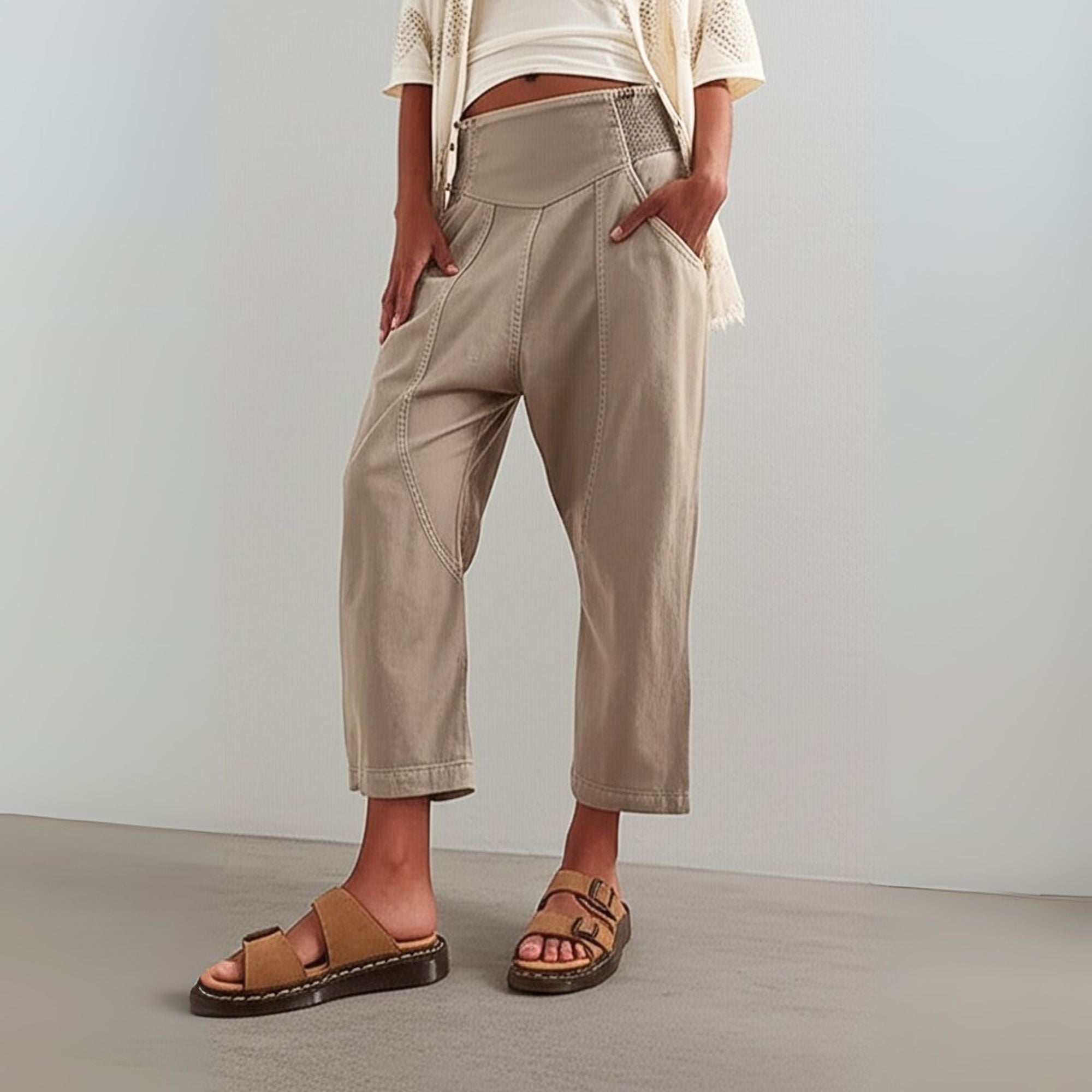 Wide Leg Pants for Women - Comfortable Cotton Blend - Casual Weekend Wear