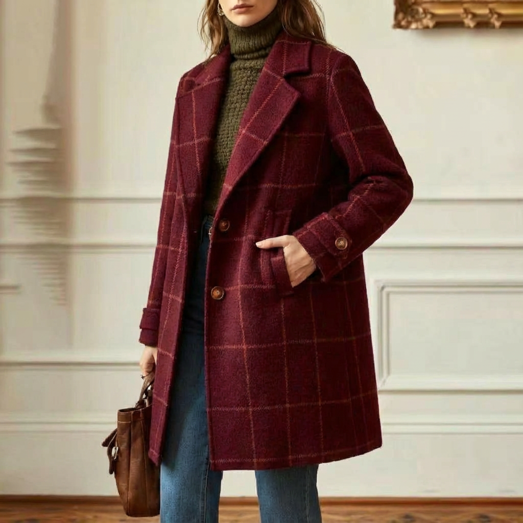 Wool Check Coat – Casual Wear, Office Style
