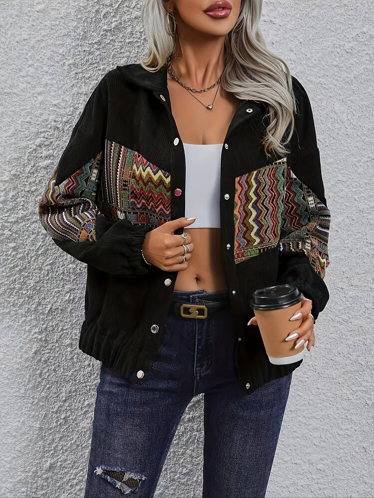 Patchwork Statement Jacket – Casual Wear, Fashion Forward