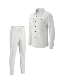 Men's Two-Piece Button-Front Set with Drawstring Trousers