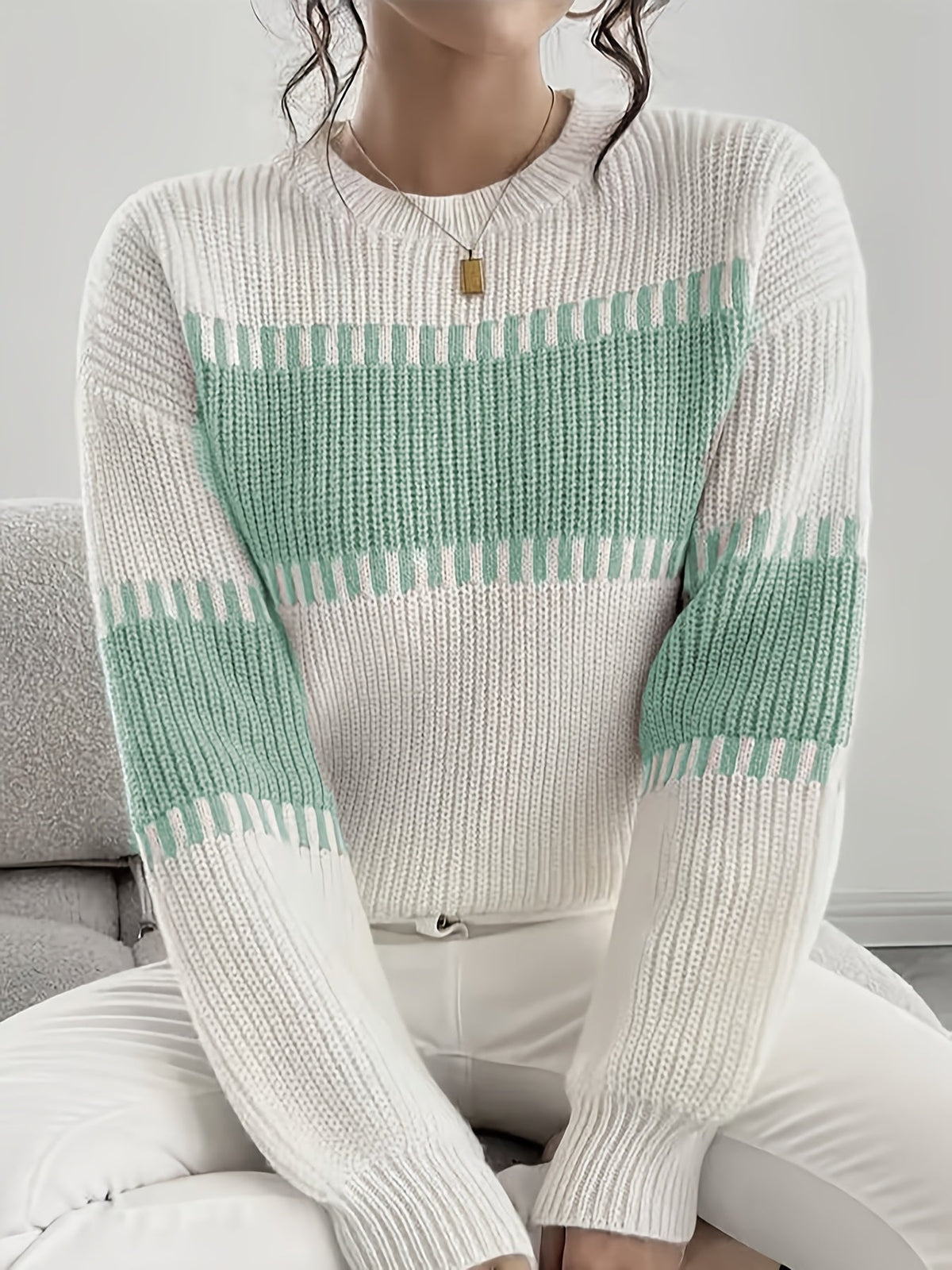 Colour-Block Striped Sweater – Casual Wear, Everyday Style