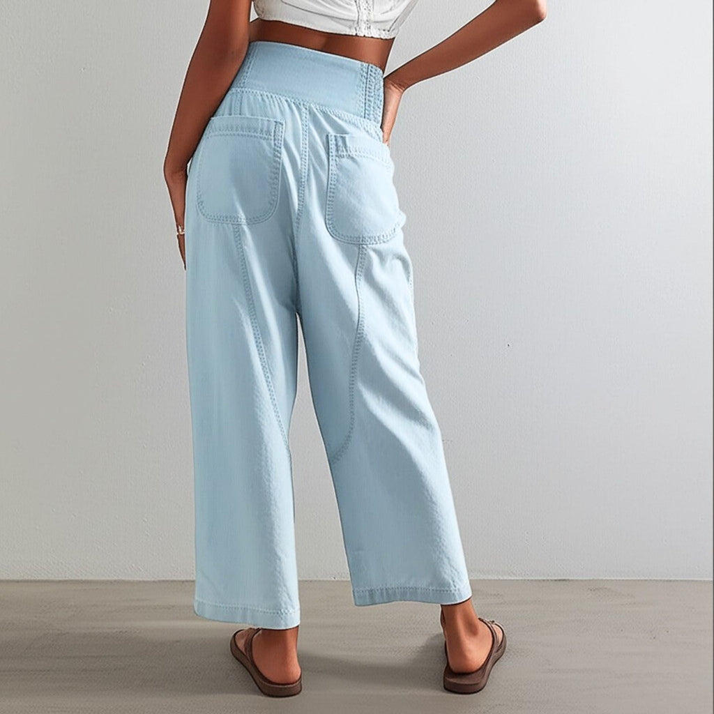 Wide Leg Pants for Women - Comfortable Cotton Blend - Casual Weekend Wear