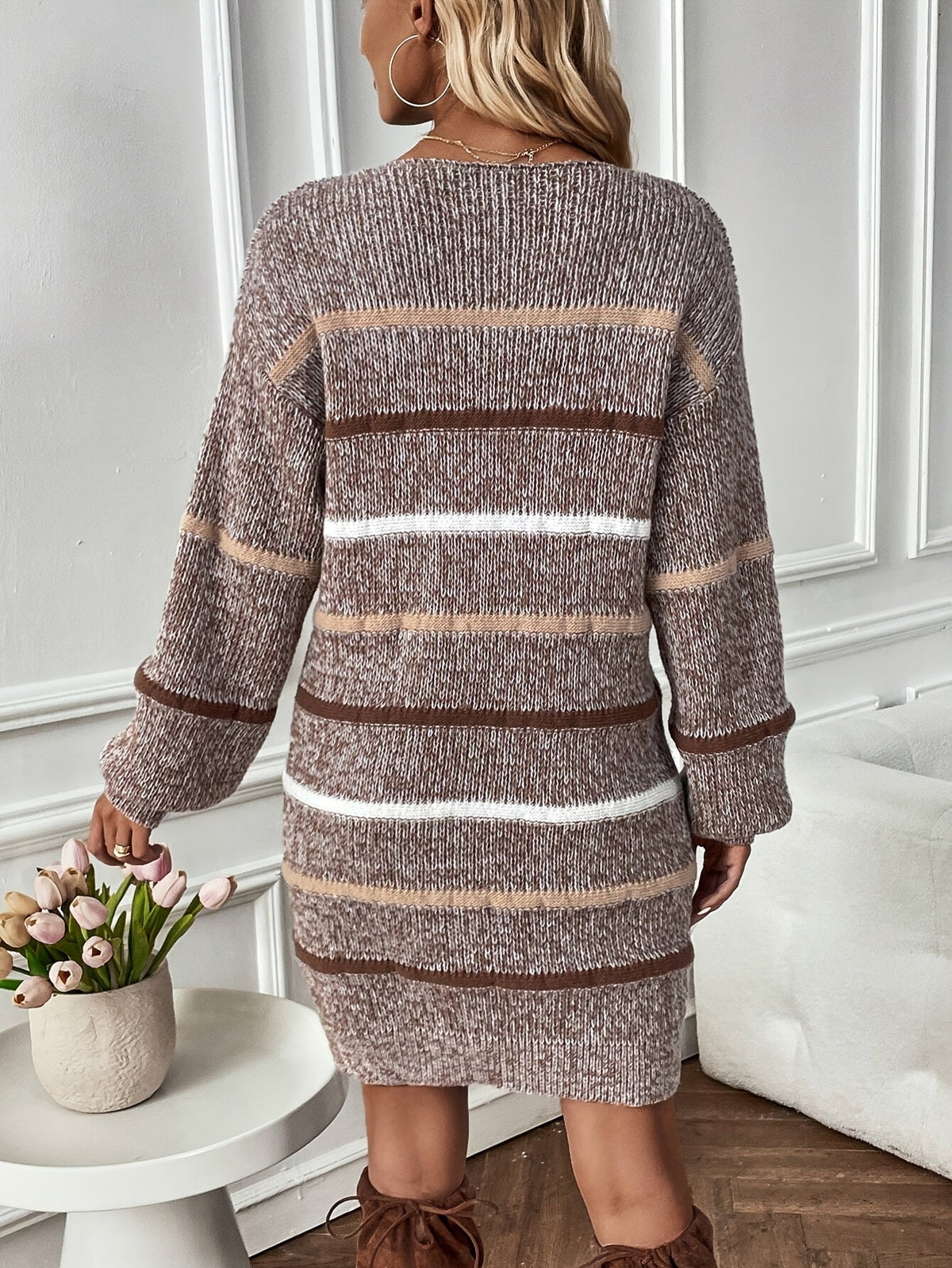 Cozy Striped Sweater Dress – Casual Wear, Everyday Comfort