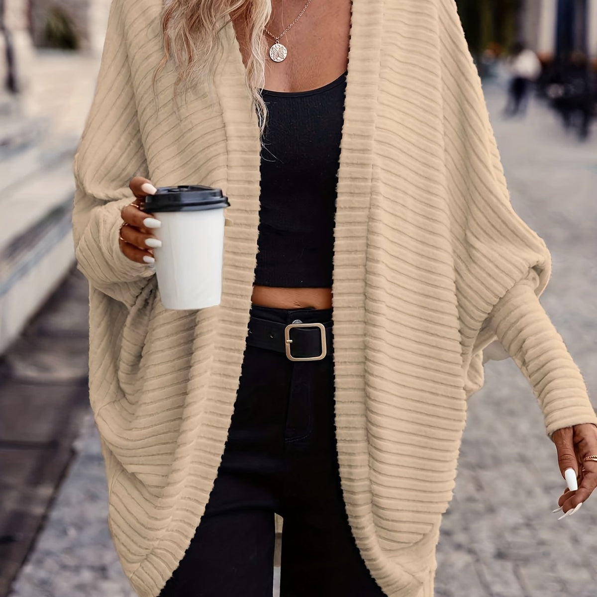 Relaxed Open-Front Cardigan – Casual Wear, Layering