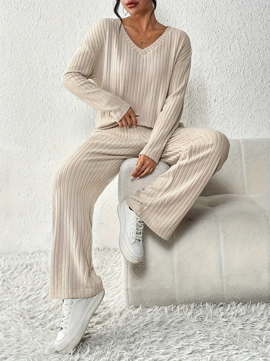 Ribbed Lounge Two-Piece Set – Relaxing, Home Wear