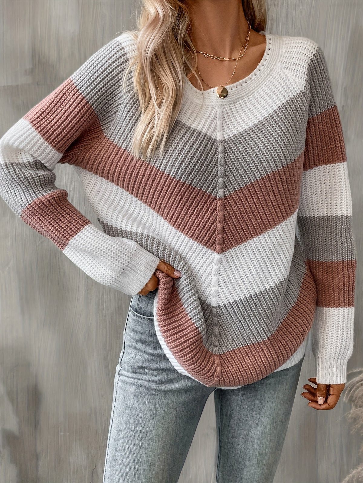 Colorblock Chevron Knit Sweater – Casual Wear, Everyday Style