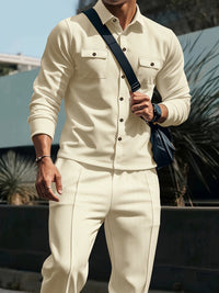 Men's Two-Piece Button-Front Set with Drawstring Trousers