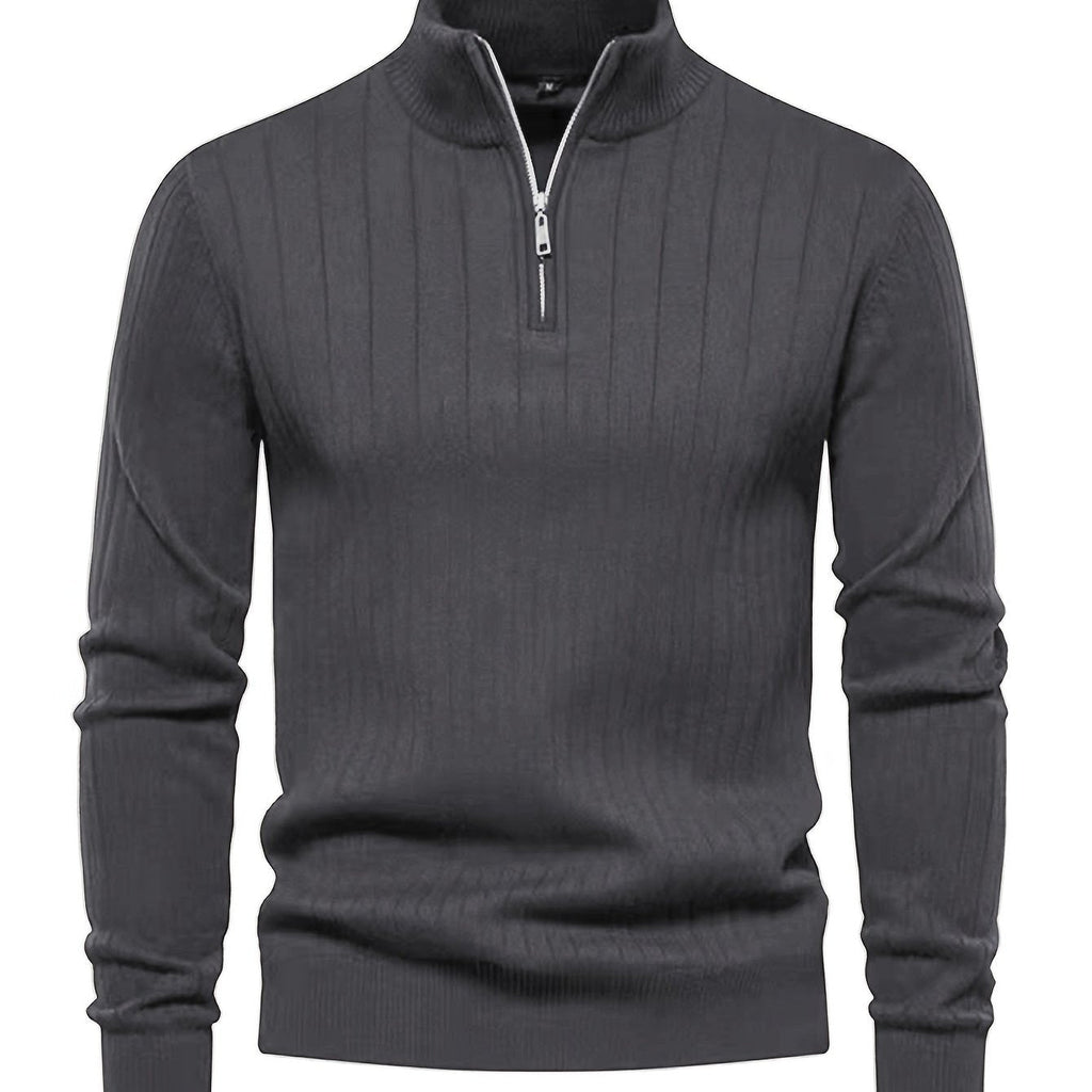 Quarter-Zip Stand Collar Sweater – Casual Wear, Office Style