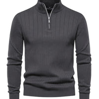 Men's Quarter-Zip Stand Collar Jumper – Grey