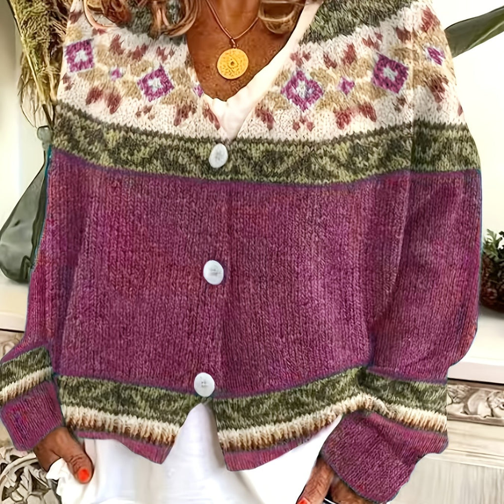 Patterned Button-Front Cardigan – Casual Wear, Layering