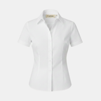 White short-sleeve shirt with collar on a light gray background