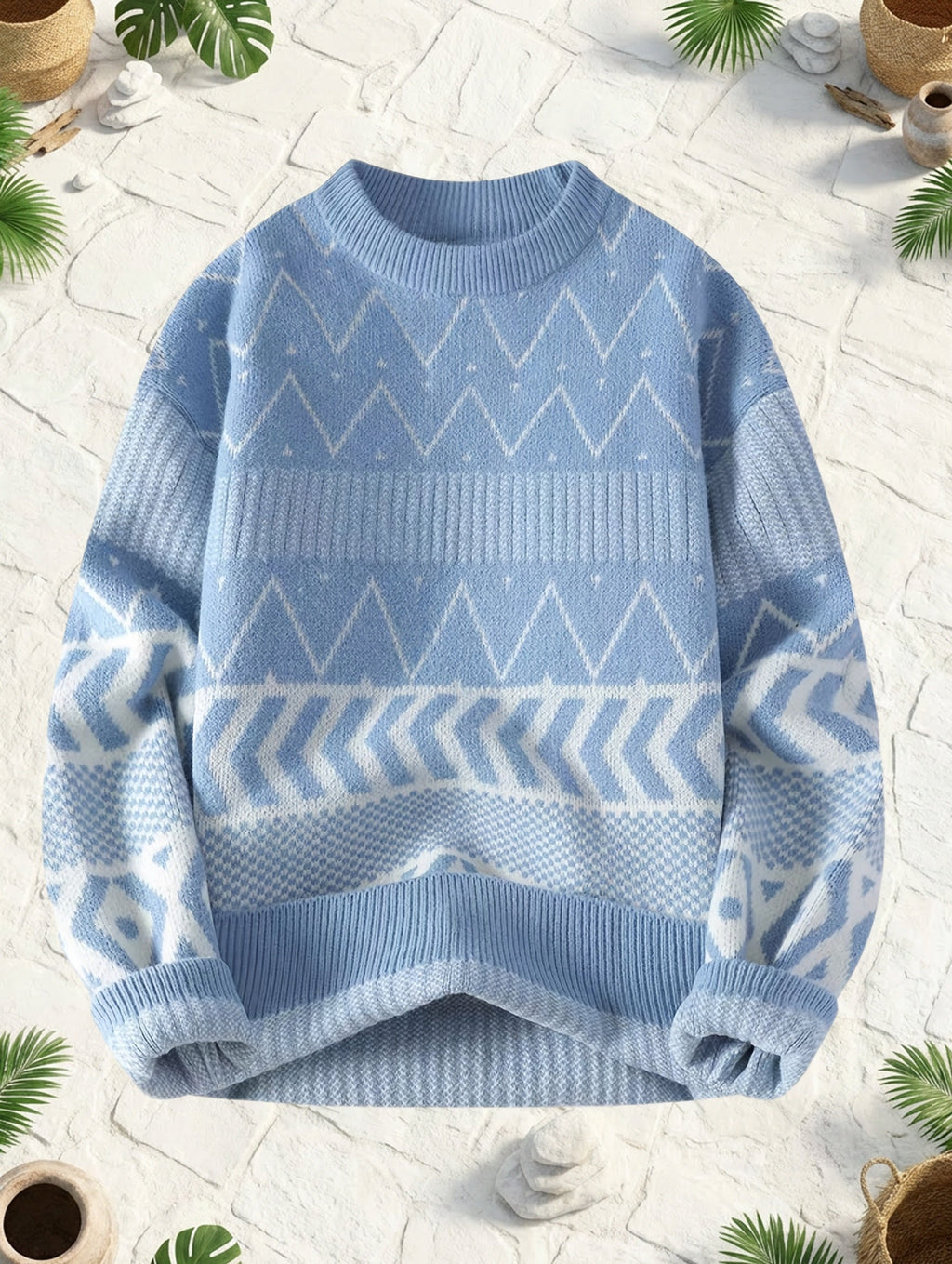 Patterned Crew-Neck Sweater – Casual, Everyday