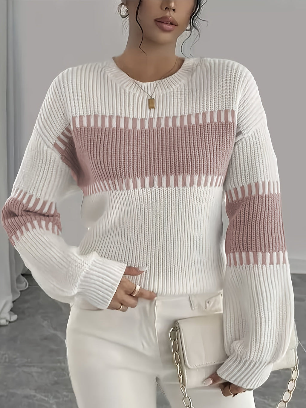 Colour-Block Striped Sweater – Casual Wear, Everyday Style