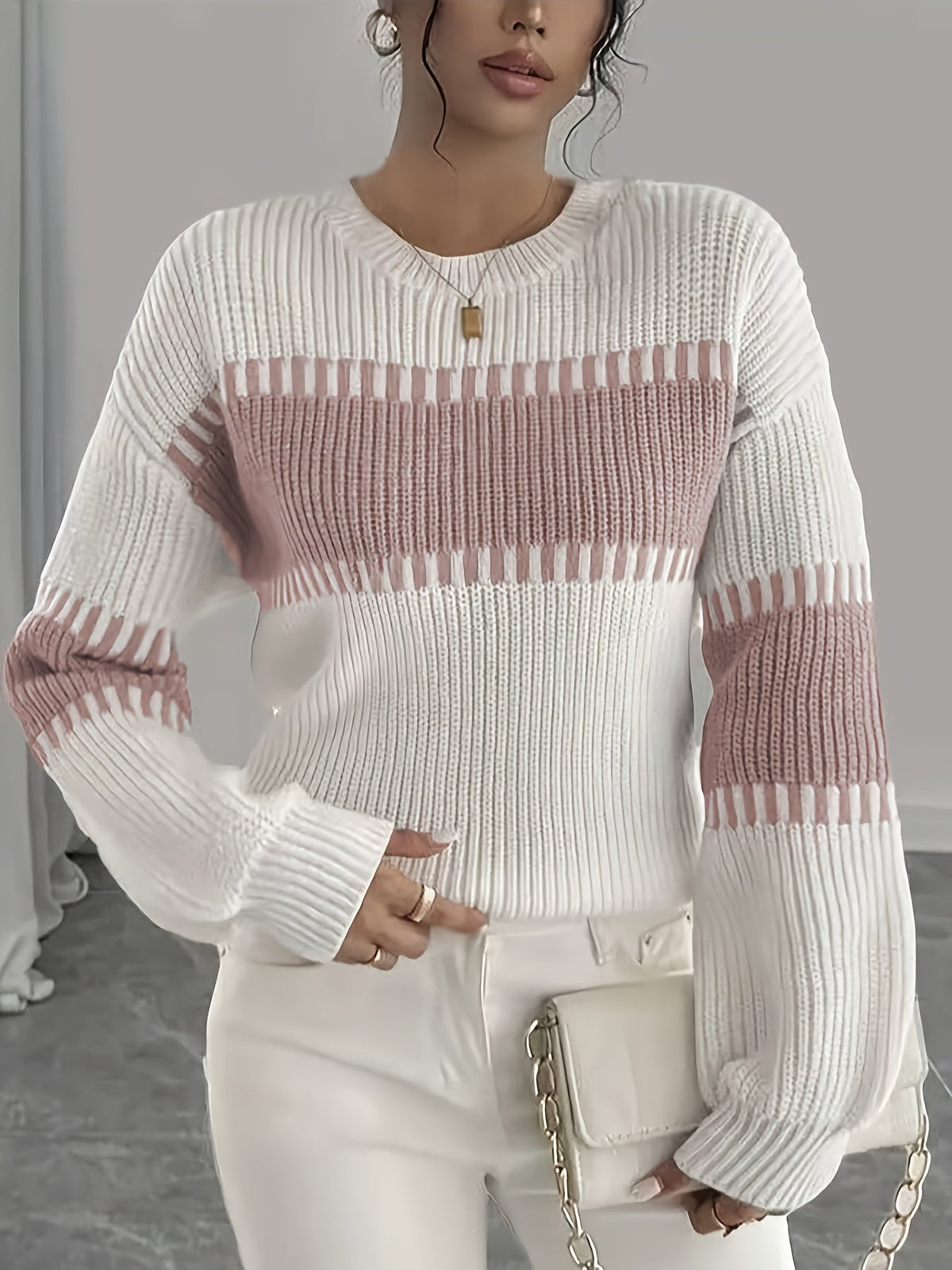 Colour-Block Striped Sweater – Casual Wear, Everyday Style