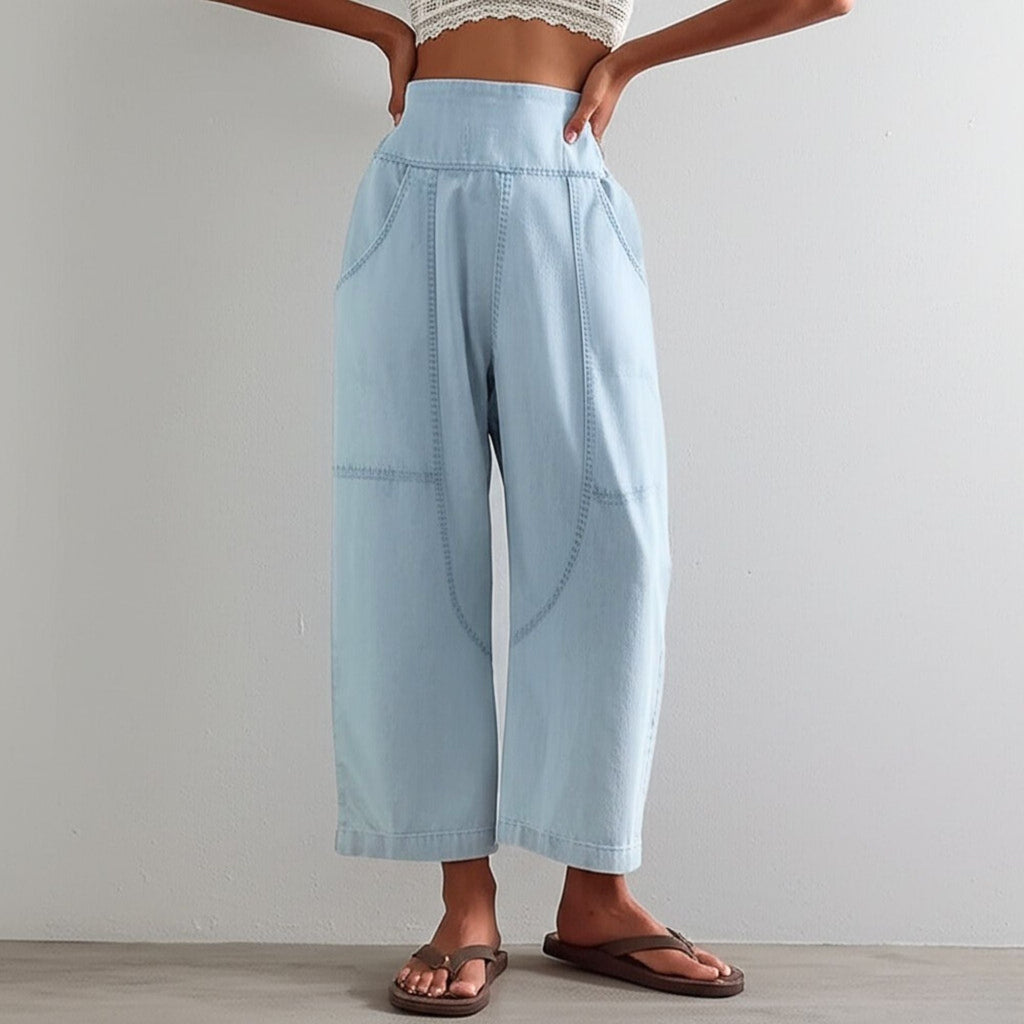 Wide Leg Pants for Women - Comfortable Cotton Blend - Casual Weekend Wear