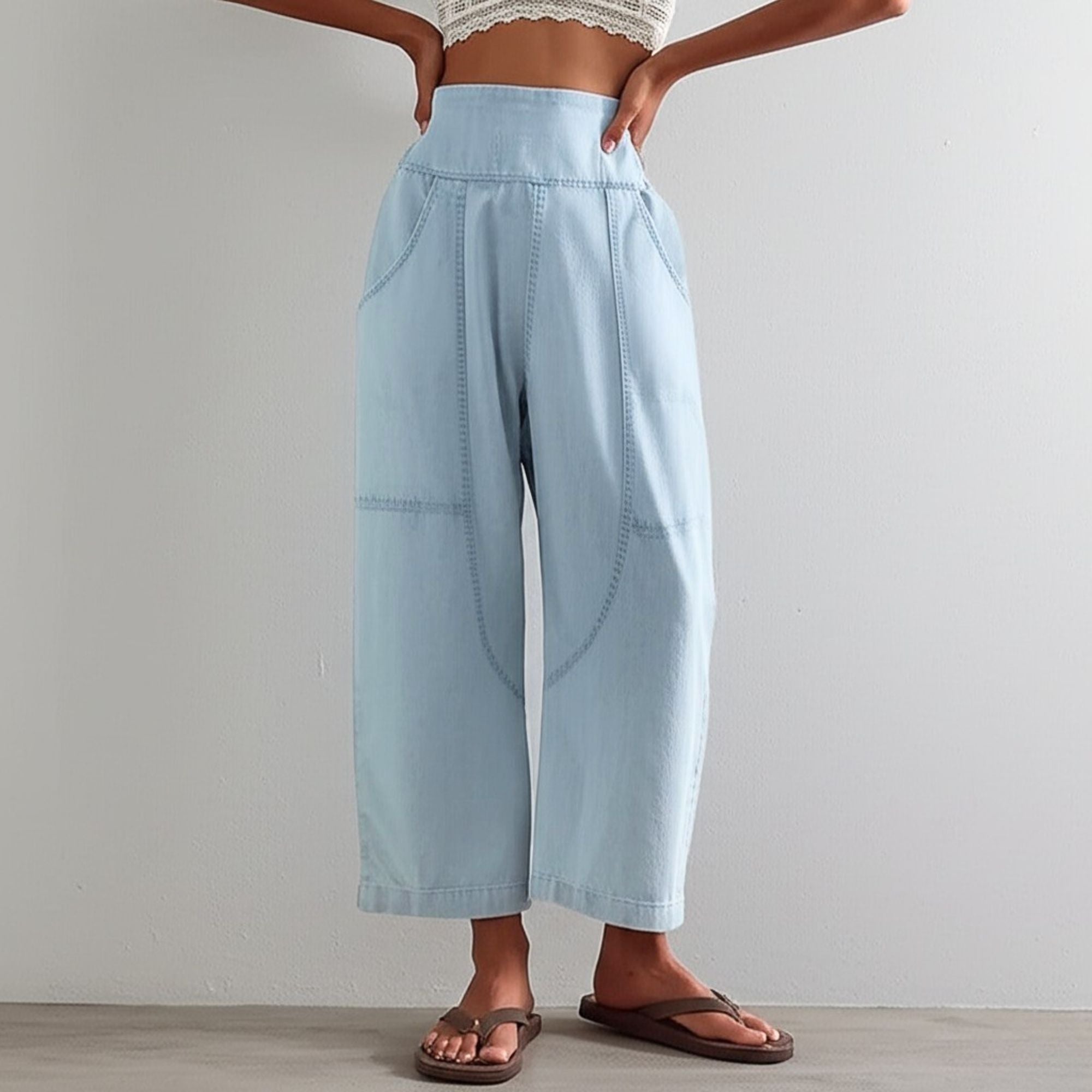 Wide Leg Pants for Women - Comfortable Cotton Blend - Casual Weekend Wear