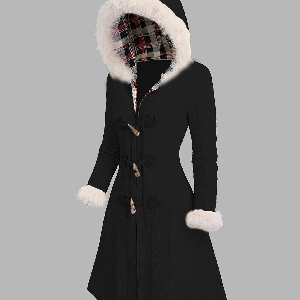 Fur-Trimmed Hooded Longline Coat – Casual Wear, Winter Fashion