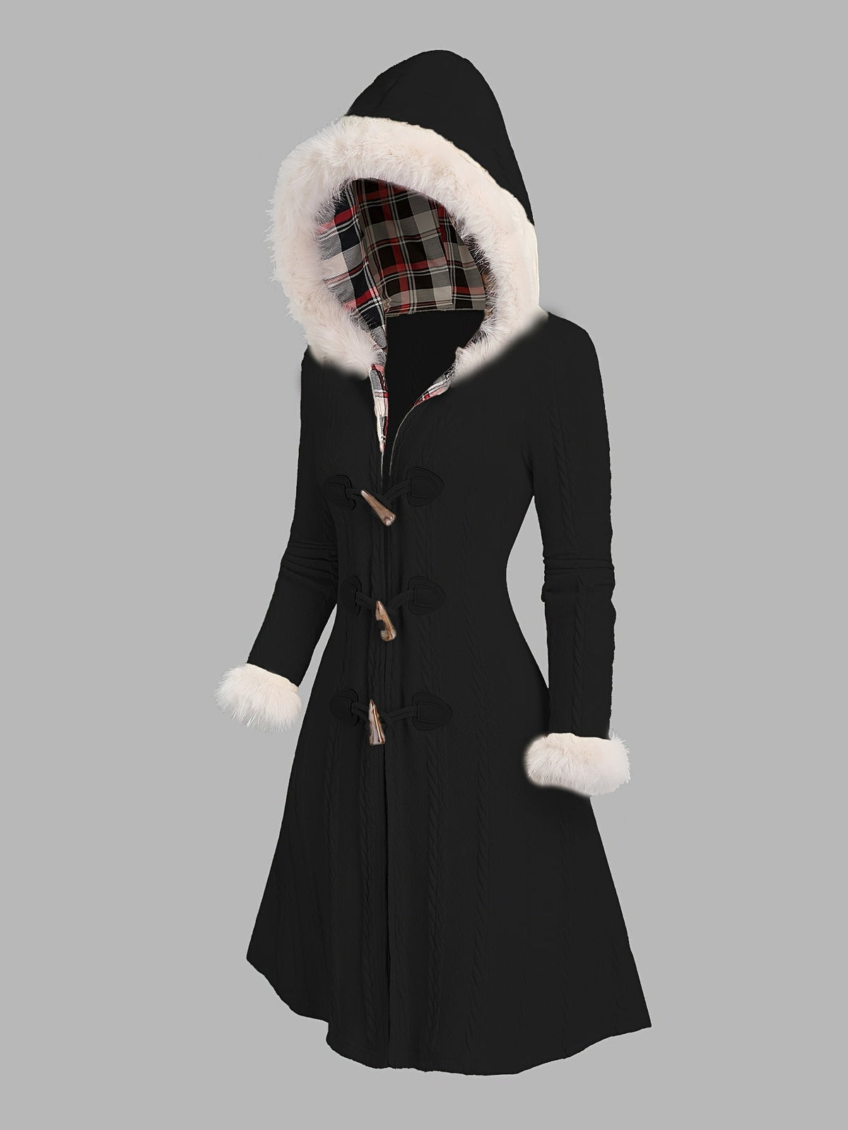 Fur-Trimmed Hooded Longline Coat – Casual Wear, Winter Fashion