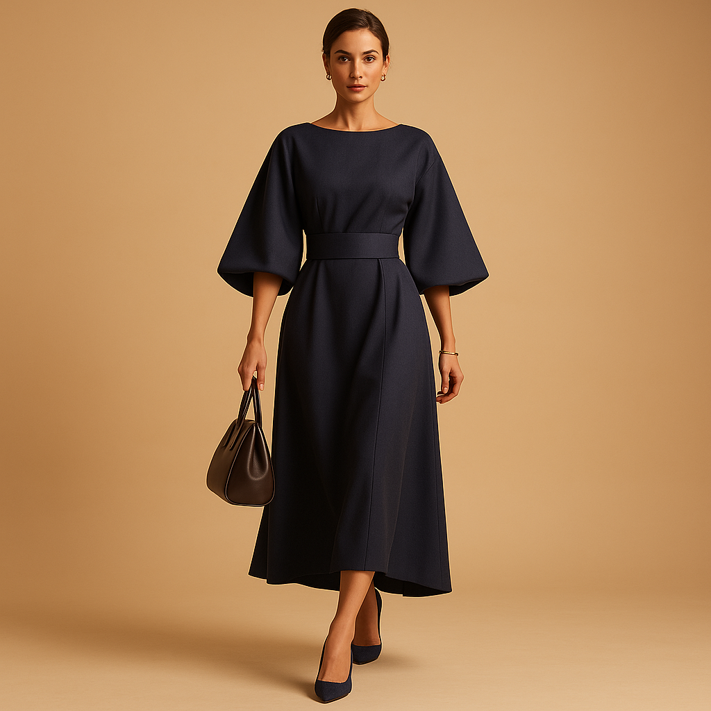 A-line Midi Dress for Women | Comfortable Fabric, Elegant Design | Casual Everyday Wear with Belt