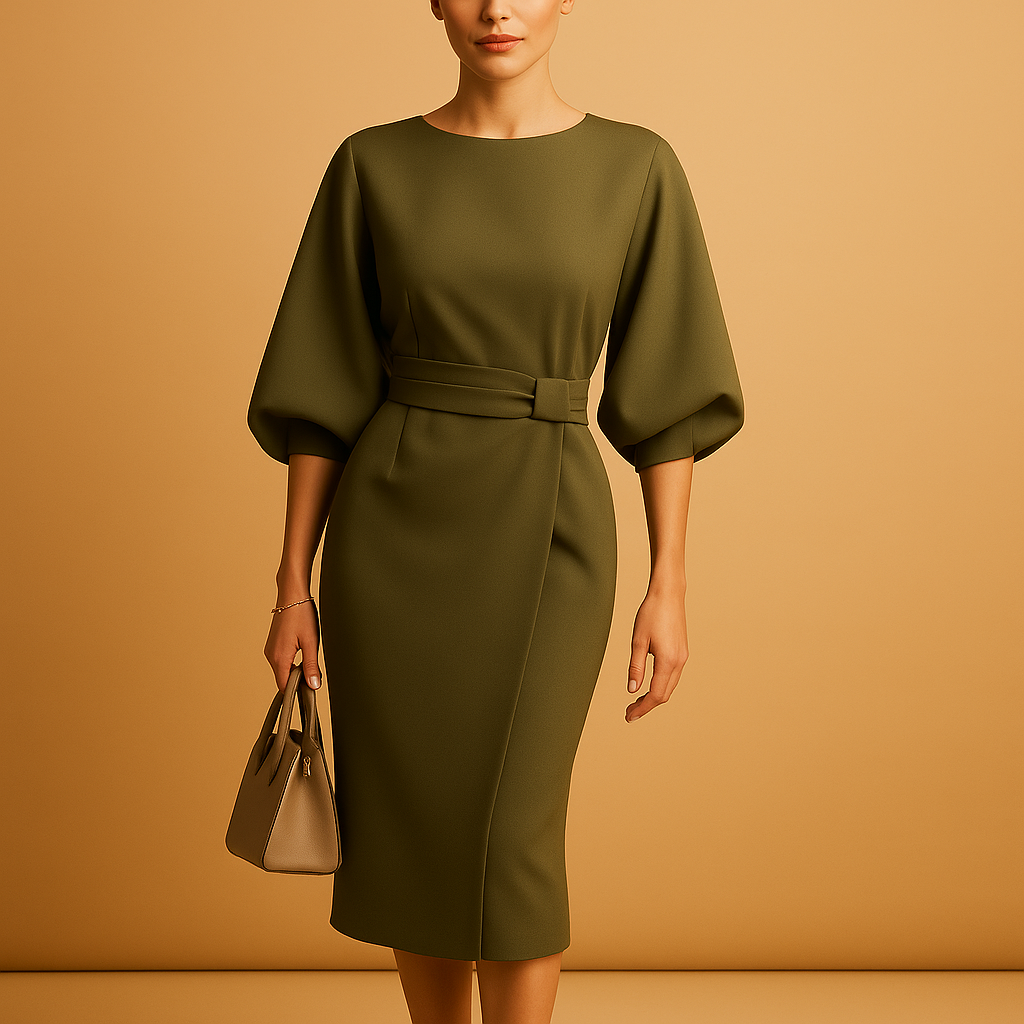 A-line Midi Dress for Women | Comfortable Fabric, Elegant Design | Casual Everyday Wear with Belt