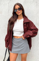 Rote PU Bomberjacke – Casual, Streetwear