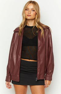 Rote PU Bomberjacke – Casual, Streetwear