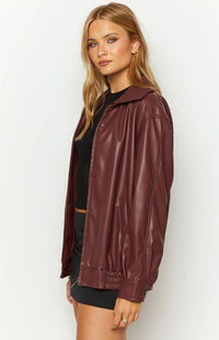 Rote PU Bomberjacke – Casual, Streetwear