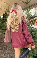 Rote PU Bomberjacke – Casual, Streetwear