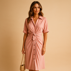 Ankle-Length V-Neck Draped Dress - Elegant Evening Wear for Women, Versatile Style for Special Occasions