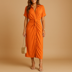 Ankle-Length V-Neck Draped Dress - Elegant Evening Wear for Women, Versatile Style for Special Occasions
