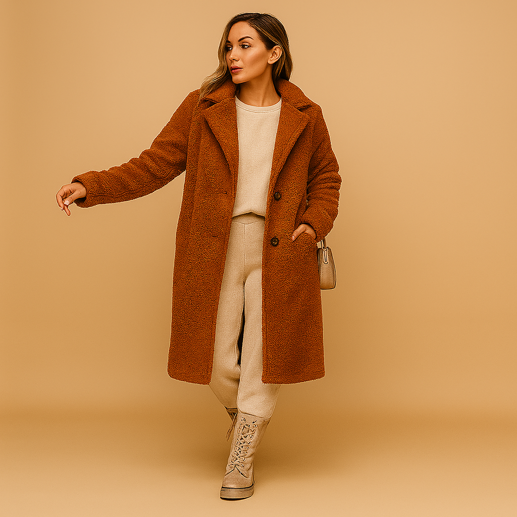 Beige Oversized Teddy Coat for Women - Warm Winter Jacket - Cozy Long Outerwear for Cold Weather