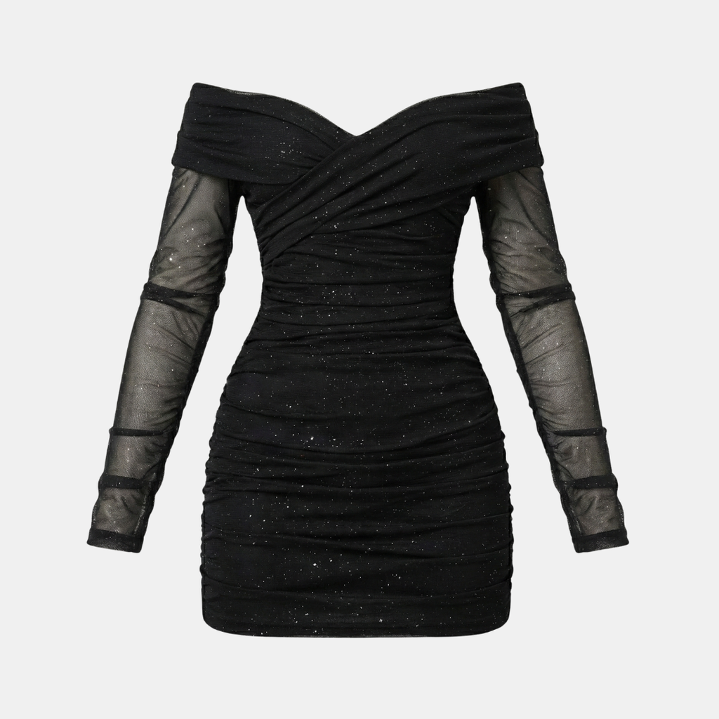 Black Sparkle Mesh Mini Dress - Evening Wear for Women