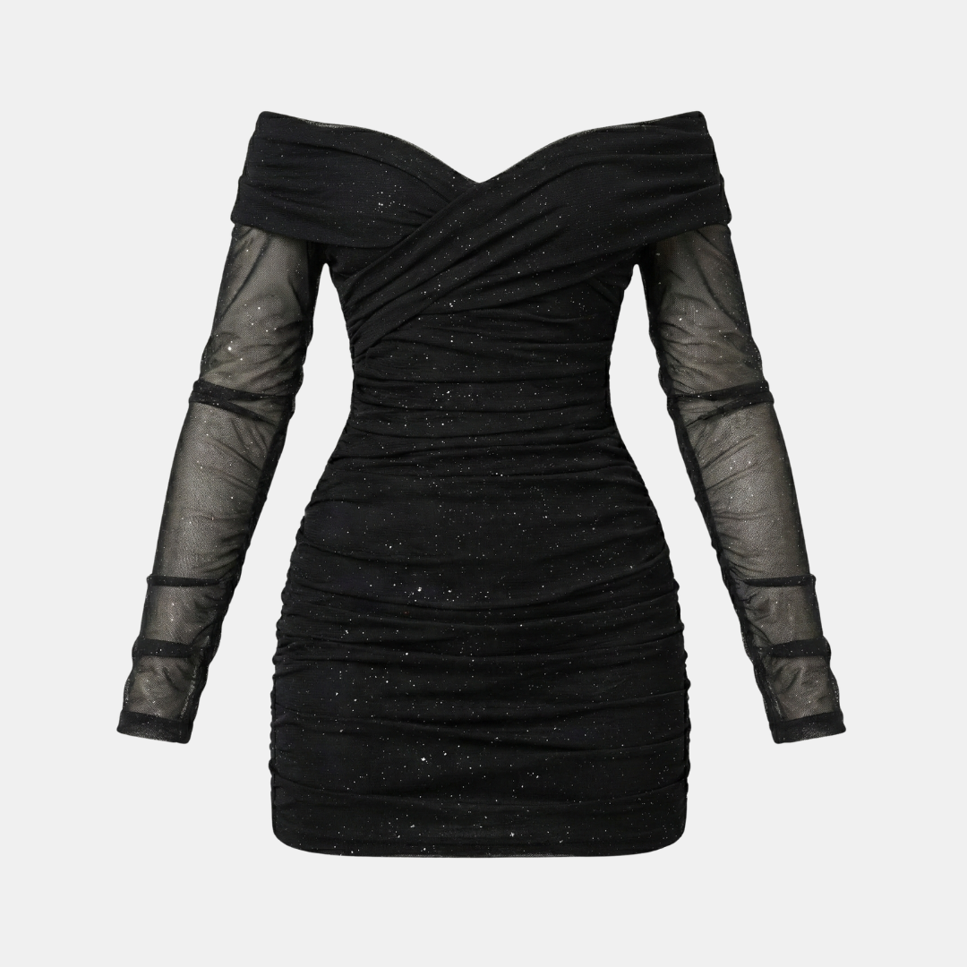 Black Sparkle Mesh Mini Dress - Evening Wear for Women