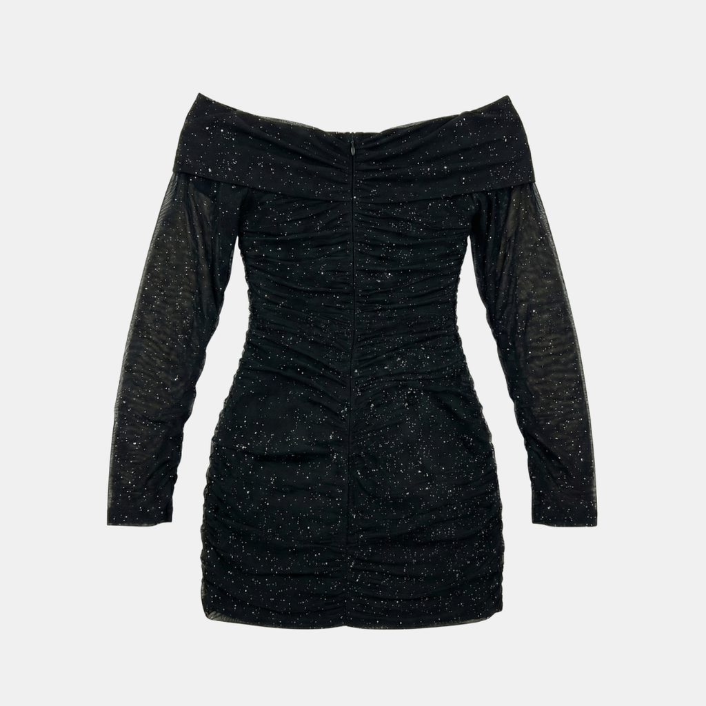 Black Sparkle Mesh Mini Dress - Evening Wear for Women