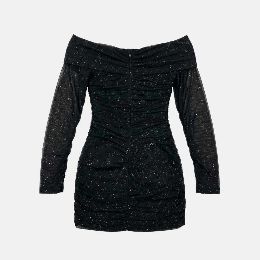 Black Sparkle Mesh Mini Dress - Evening Wear for Women