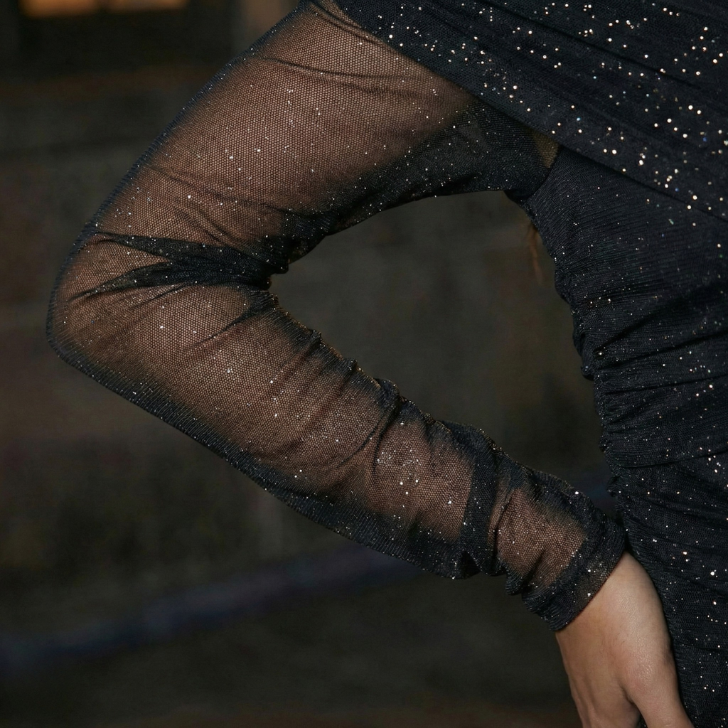 Black Sparkle Mesh Mini Dress - Evening Wear for Women