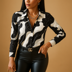 Black and White Printed Women's Blouse | Lightweight Short Sleeve Casual Top for Everyday Wear