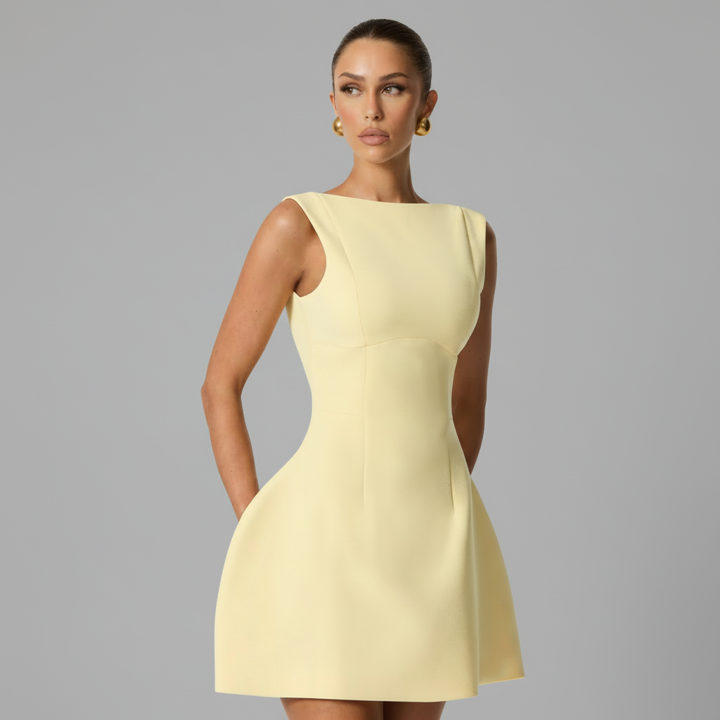 Boat Neck Mini Dress in Soft Cotton A-Line Design for Casual Summer Outings and Events